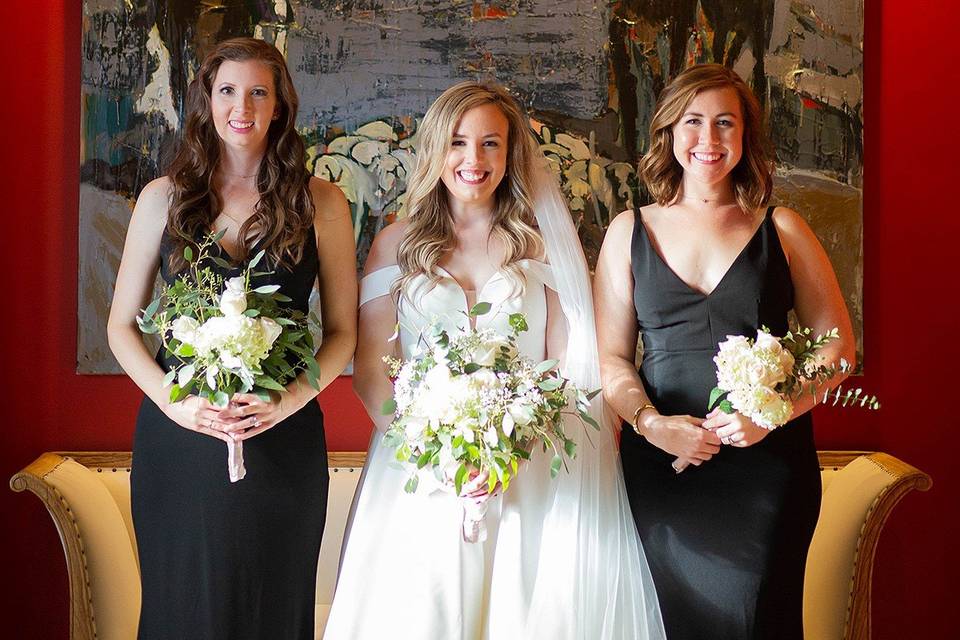 Bridesmaids and bride