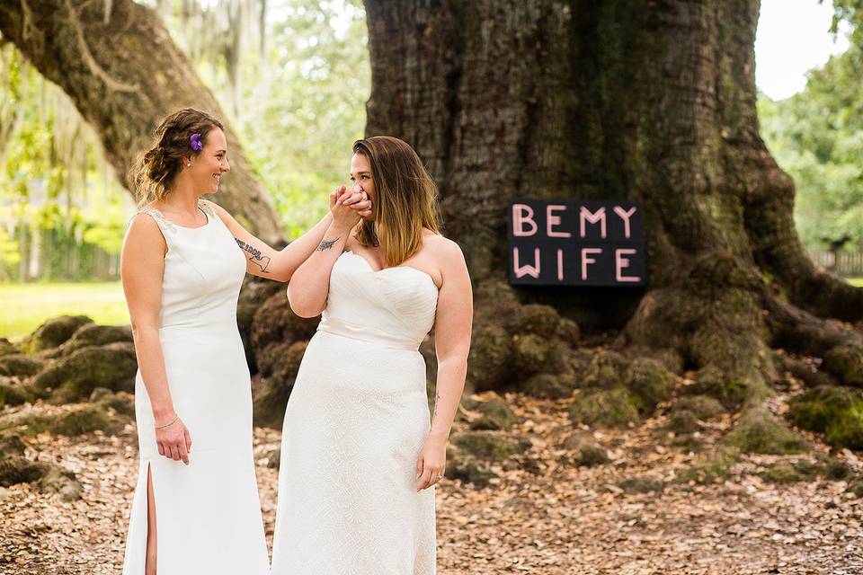 Brides being affectionate