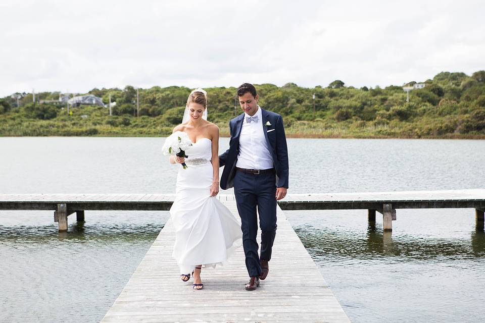 Bride and groom walking