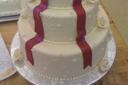 Wedding cake with ribbon icing