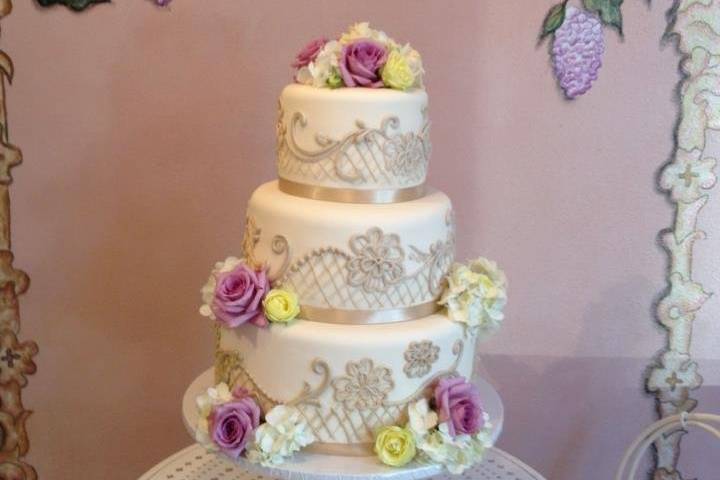 3-tier floral wedding cake