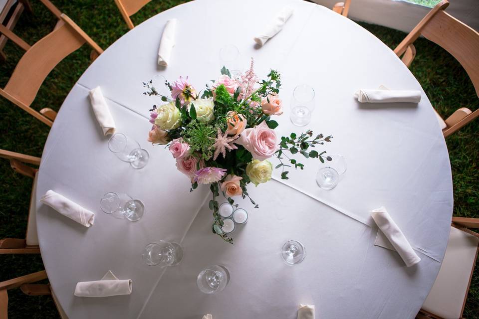 Table with flower centerpiece