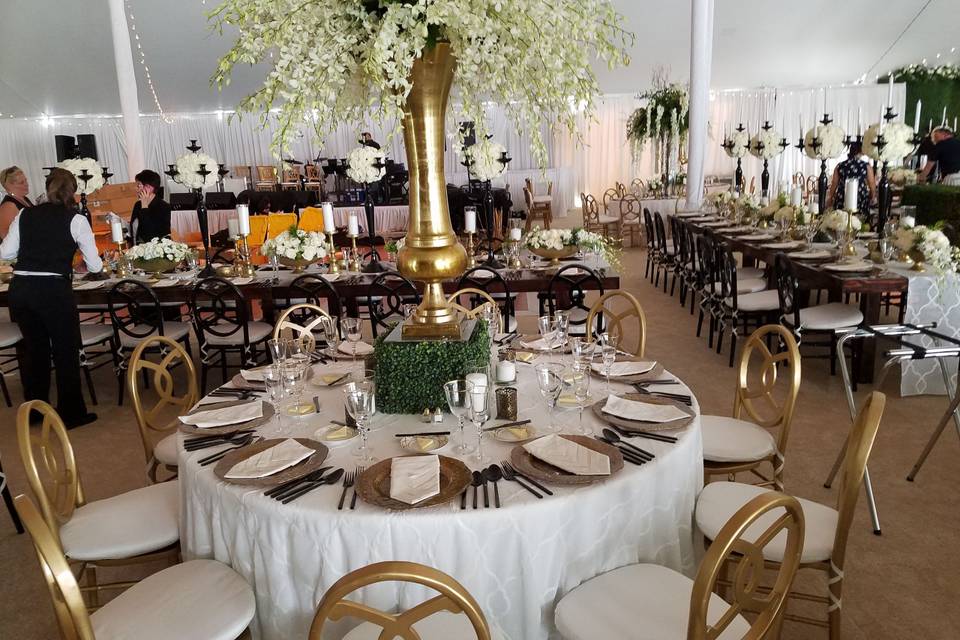 Table setting and floral centerpiece