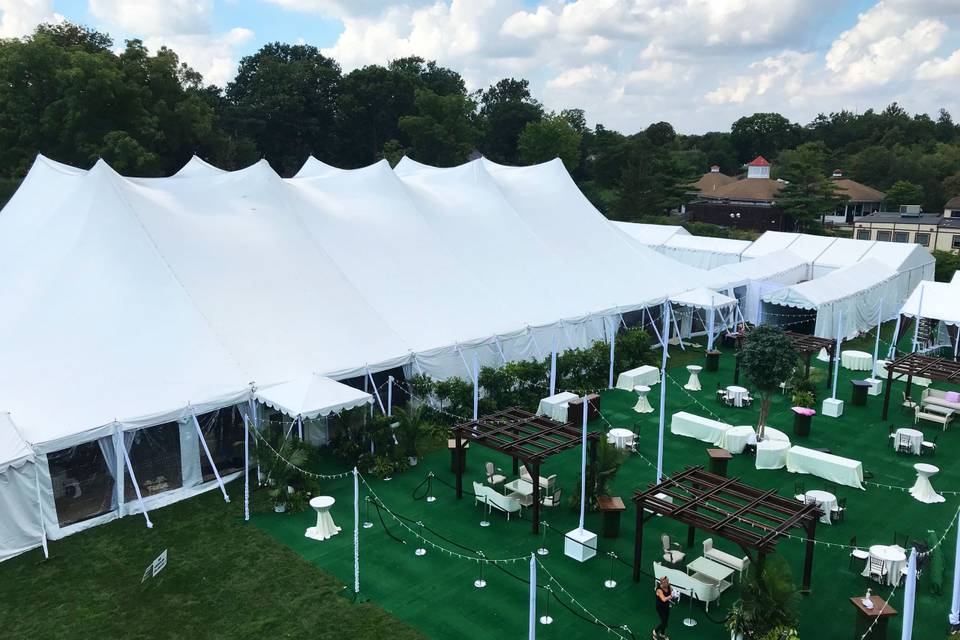 Tented and outdoor reception setup