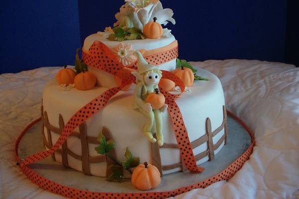 Fall event cake, fondant covered chocolate with chocolate buttercream filling, gumpaste and fondant decorations