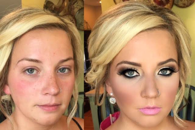 Heavy liner with light pink lips