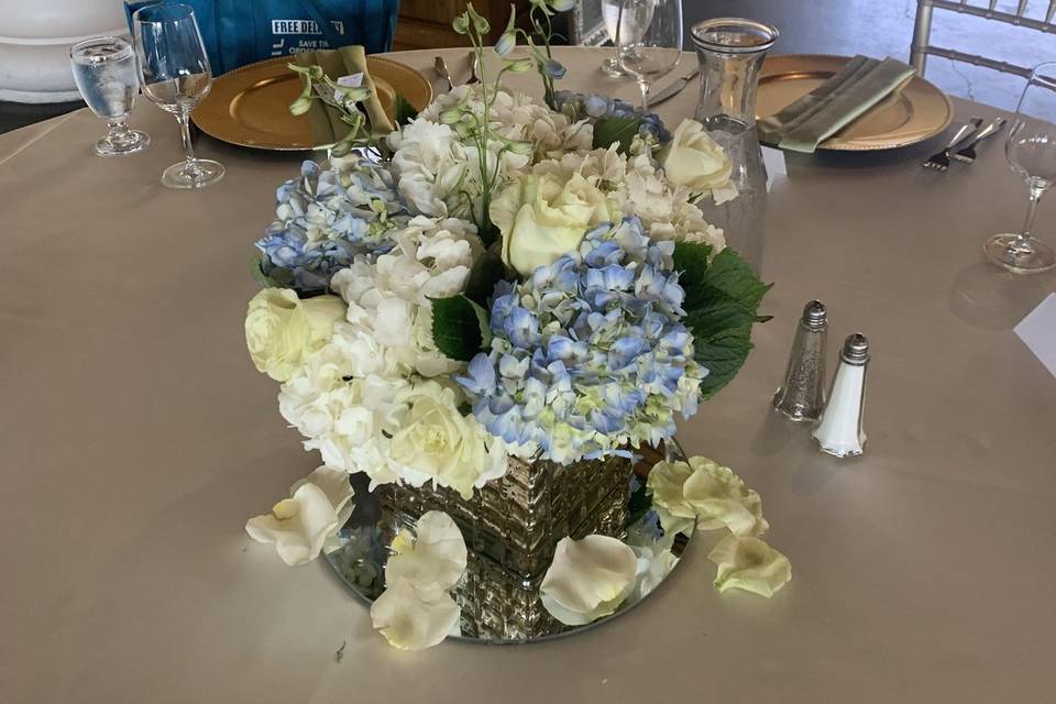 Hydrangeas pale blues centerpi