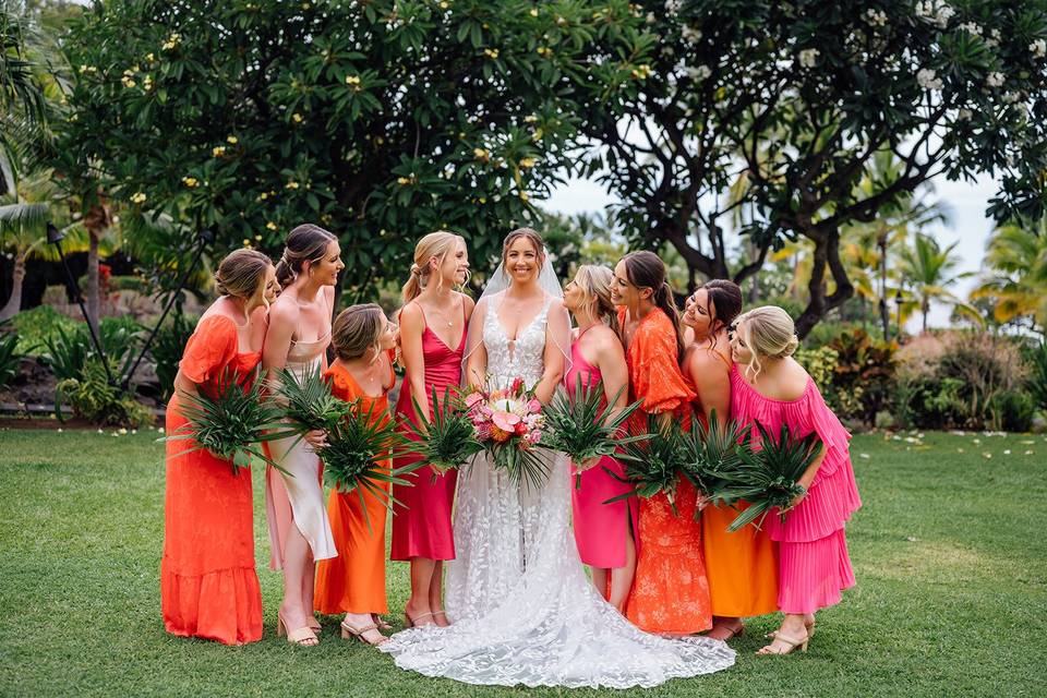 Pink and orange bridesmaids