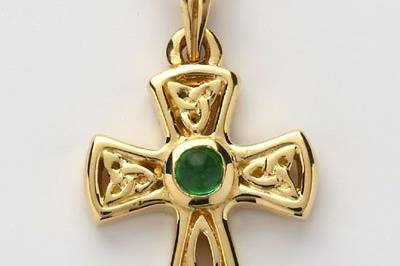 Trinity Knot Celtic Cross Pendant set with Emerald.