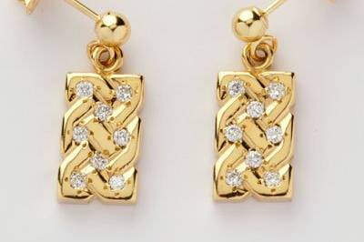 Diamond Set Celtic Knot Rectangular Earrings.