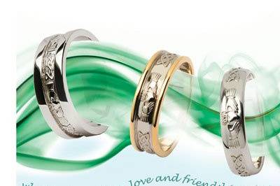 Claddagh and Celtic Knot Wedding Rings in 14K Two Tone Yellow and White Gold!