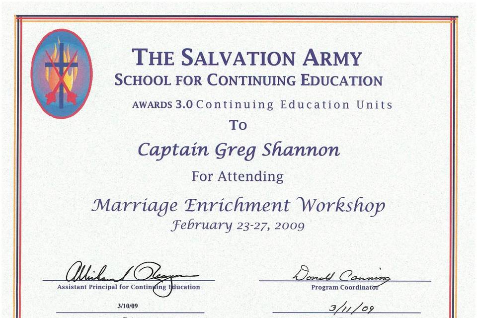 Marriage Enrichment Certificat