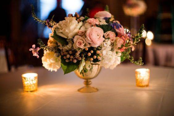 Tall soft, blush reception centerpiece