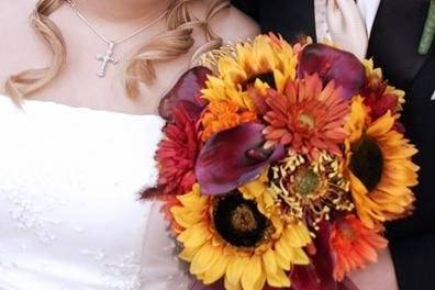 Autumn harvest bouquet of silk / artificial flowers. Designed by Something Floral.