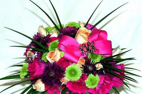Feminine and romantic, garden style bouquet of realistic artificial/silk flowers, designed by Something Floral.