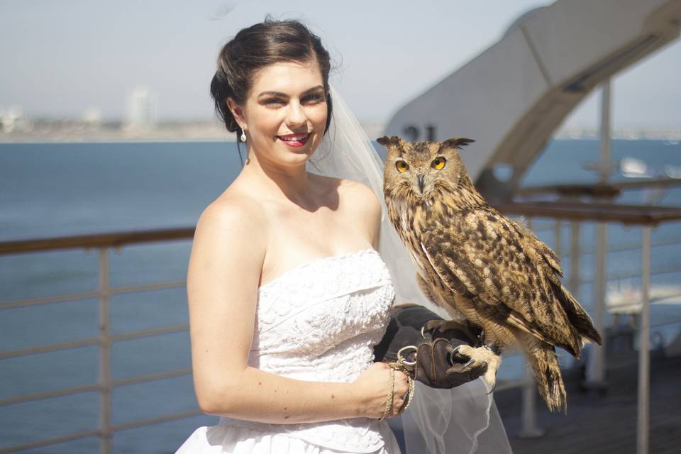 Bride with owl on ship