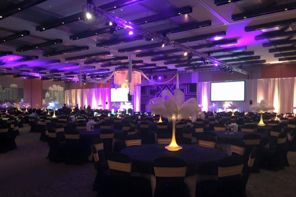 Reception hall lights and illuminated centerpiece