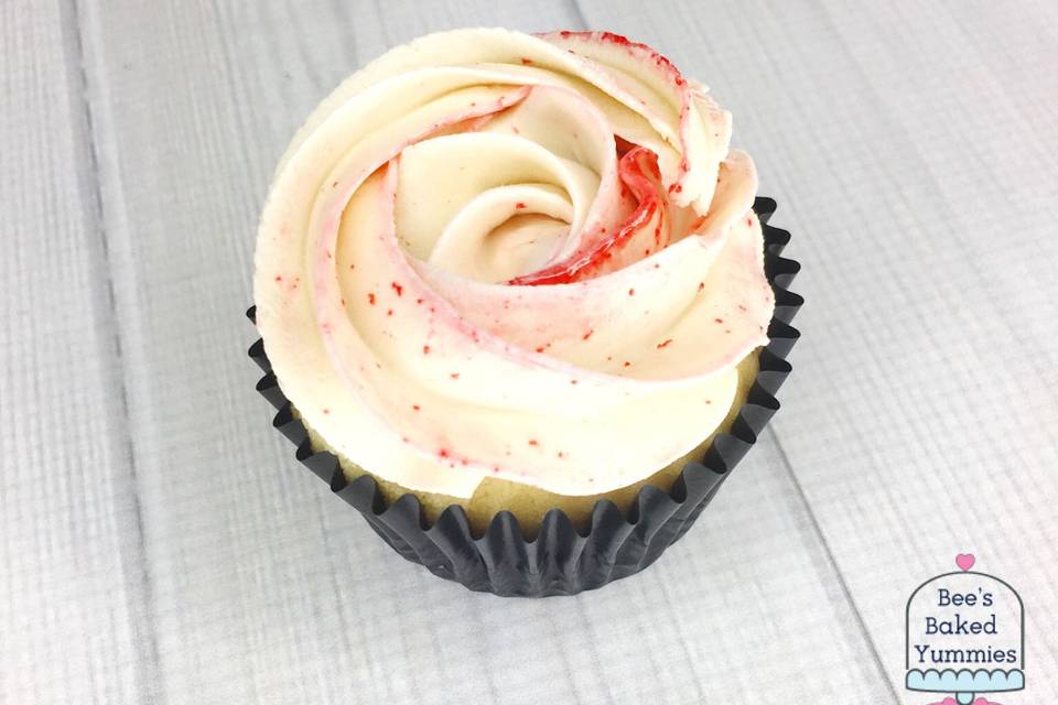 White Chocolate Raspberry cupcakes, with a delicious raspberry center