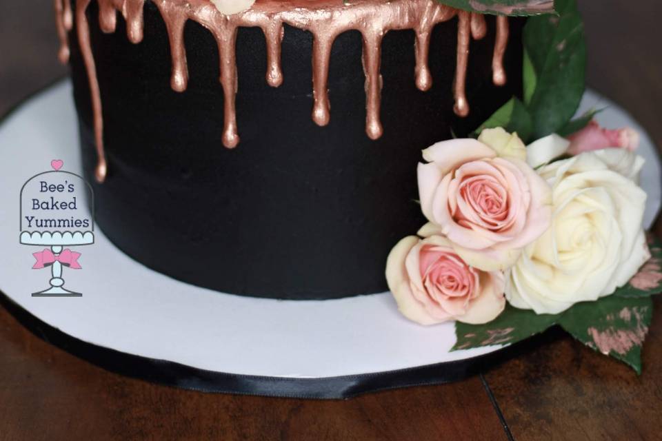 Rose Gold + Floral Cake