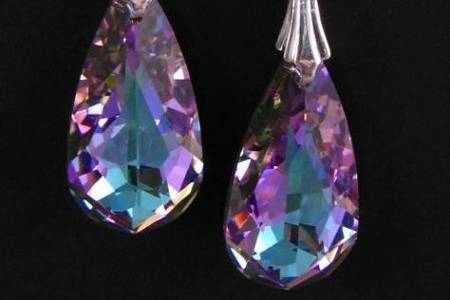 Purple Moondrop Earrings in Sterling Silver with Swarovski Crystals. Available in Clear AB and Bermuda Blue color. Matching necklace is also available.