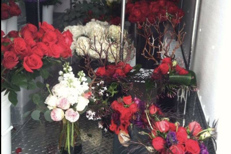 Floral decor stored in the trailer