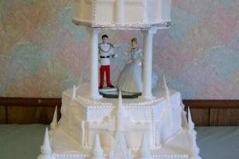 This castle cake is perfect for any fairytale wedding.  The castle pieces are made with sugar, so they are completely edible.