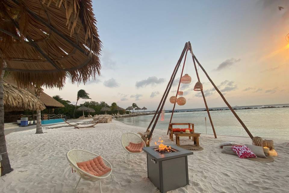Fire pit and teepee lounge