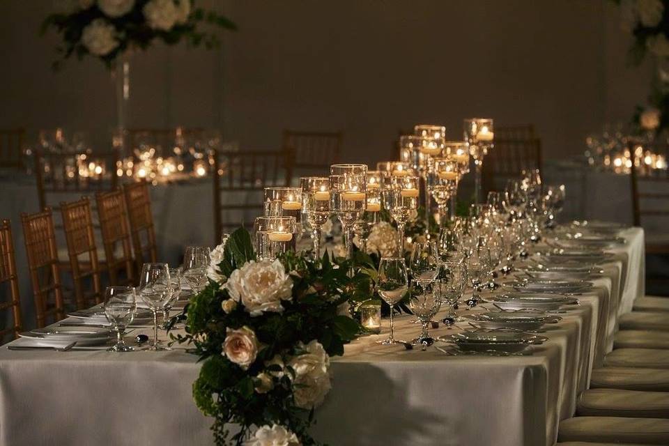 Long table with warm lights