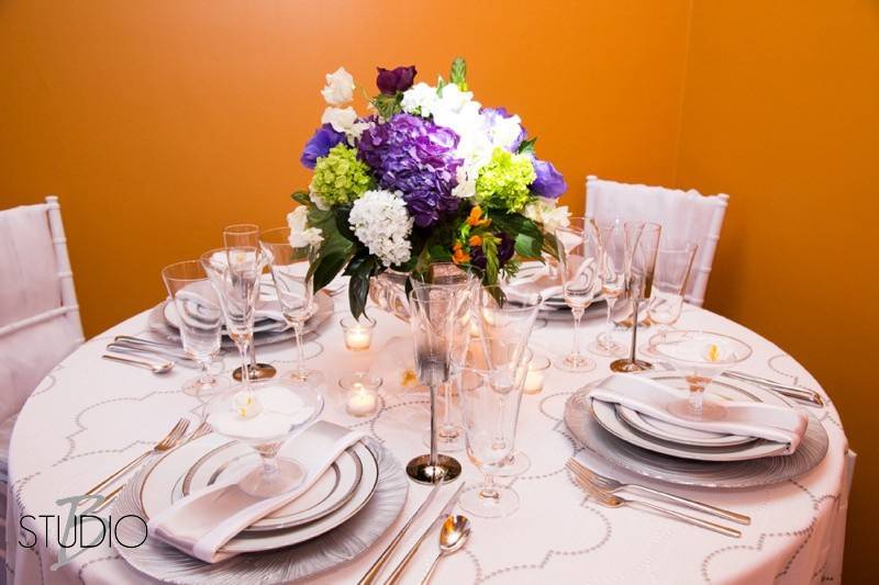 Table setup with centerpiece