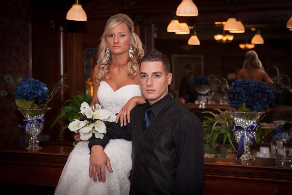 Bride and groom at bar