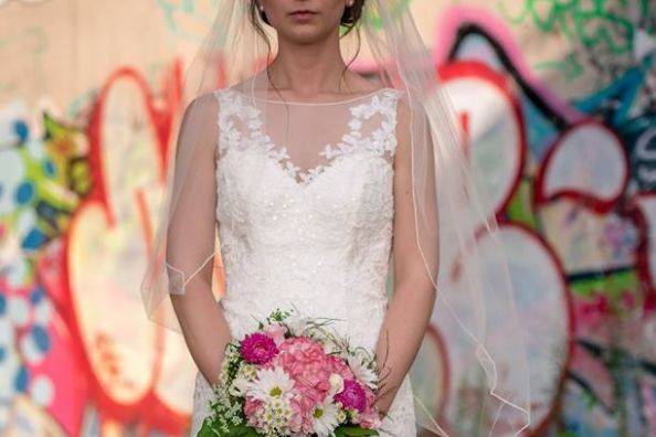 Bridal bouquet and gown