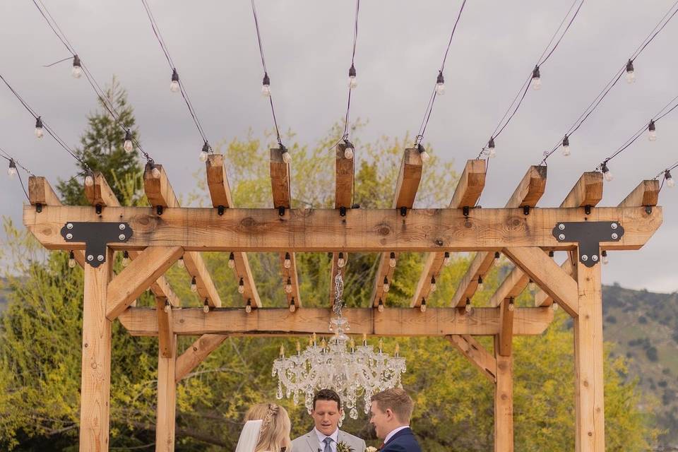 In front of the barn