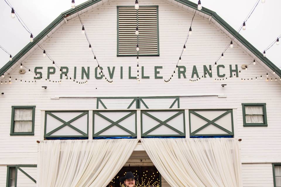 In front of the barn