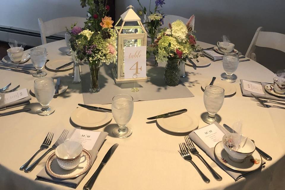 Lantern and floral centerpieces