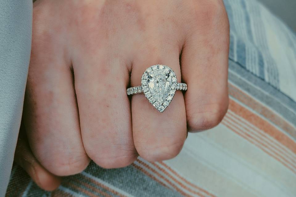 Pear diamond halo ring