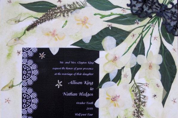 12 x 12 canvas with invitation, lace and flowers