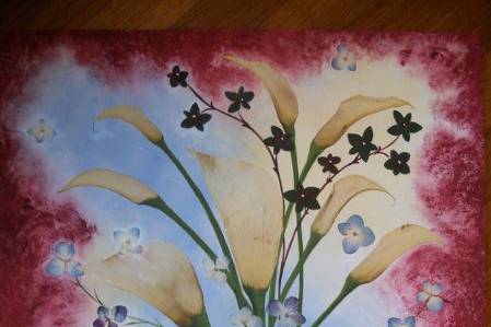 16 x 20 White Callas, Blue Hydrangea, Hypericum Berry