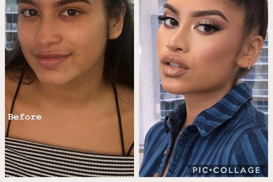 Before and after nude make-up look