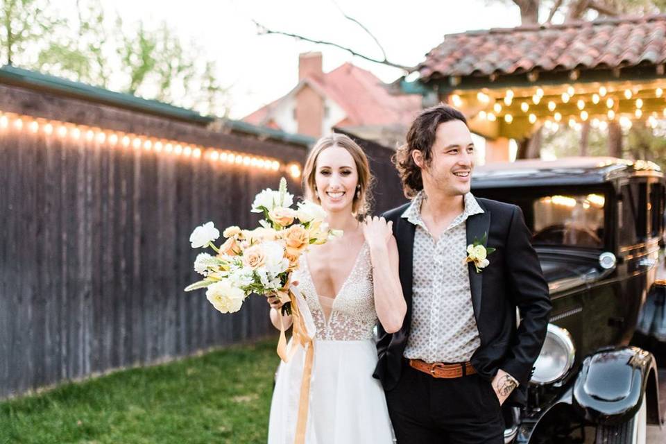 Dress by Chantilly Couture Bridal, Suit by Threads on Boston. Florals, Ever Something, vehicle from Royal Empire.