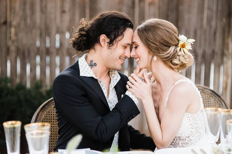 Dress by Chantilly Couture Bridal, Suit by Threads on Boston. Florals, Ever Something.