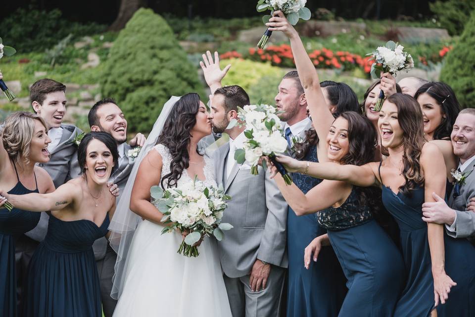 Bridal party celebrating