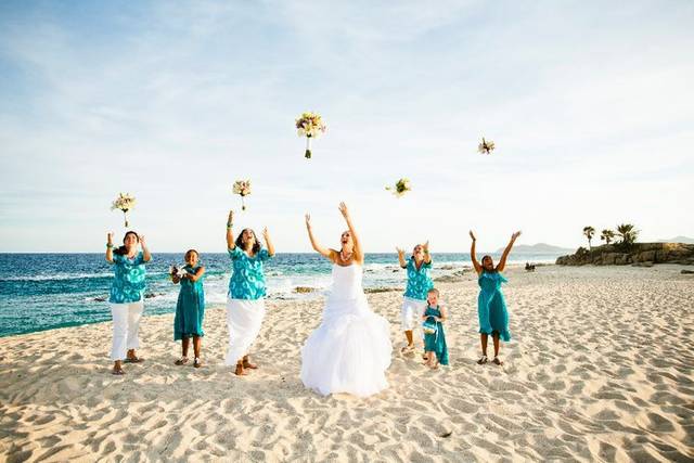 Happy bride and bridesmaids
