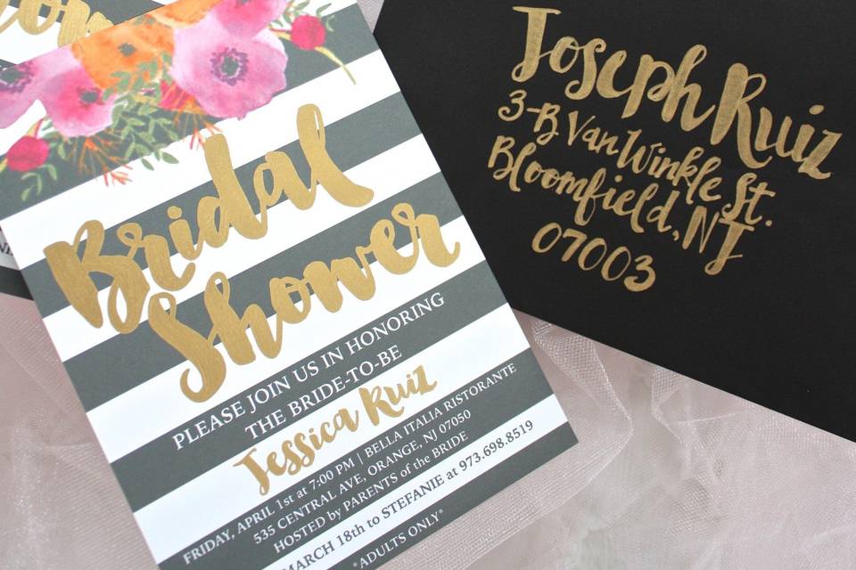 Black, white & pink glam bridal shower invitations