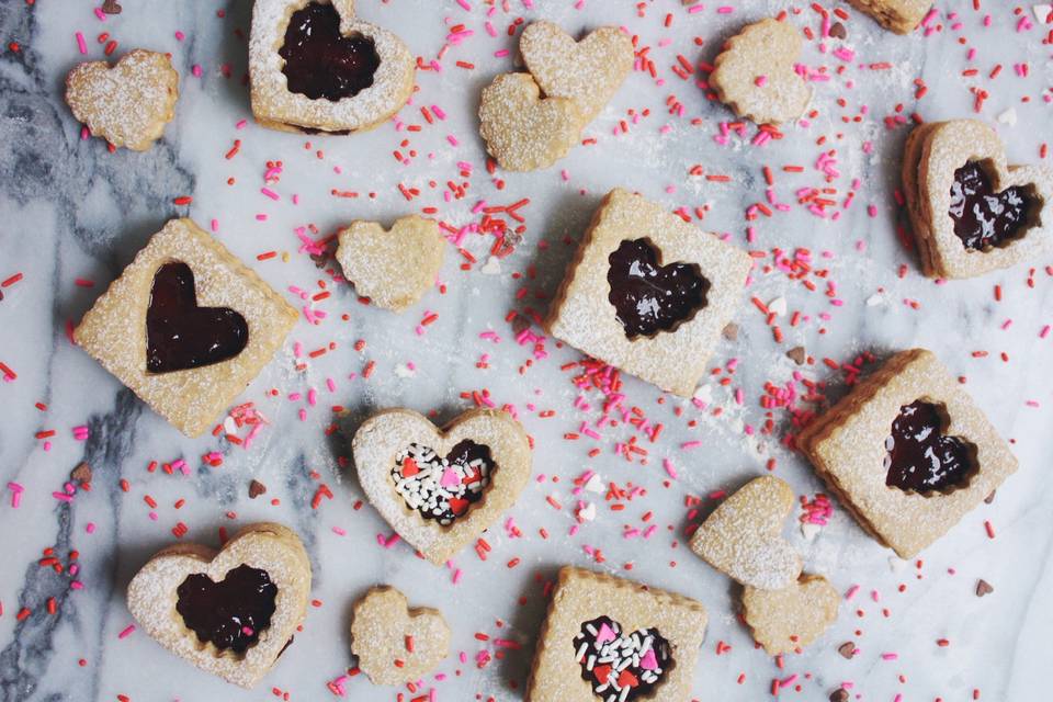 Peanut butter + cherry linzer cookies