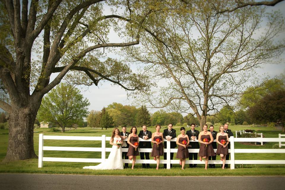 Couple with bridesmaids and groomsmen