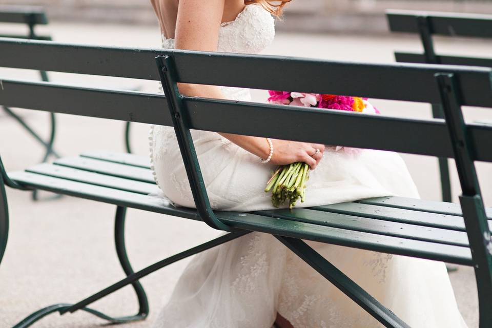 The bride holding her bouquet