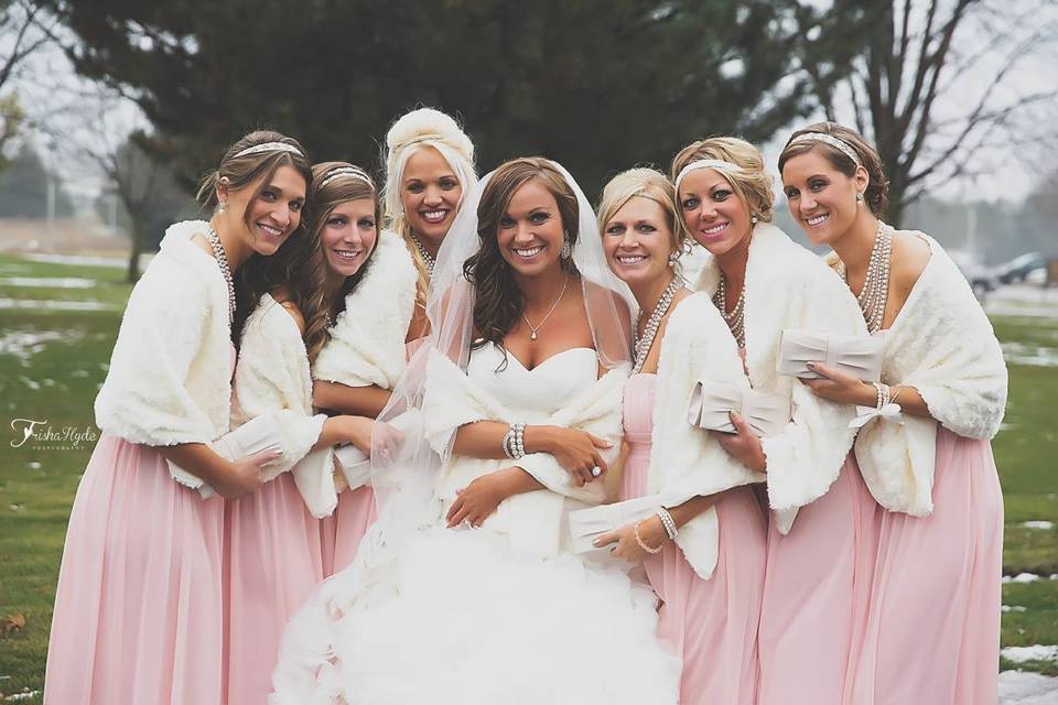 The bride with her bridesmaids