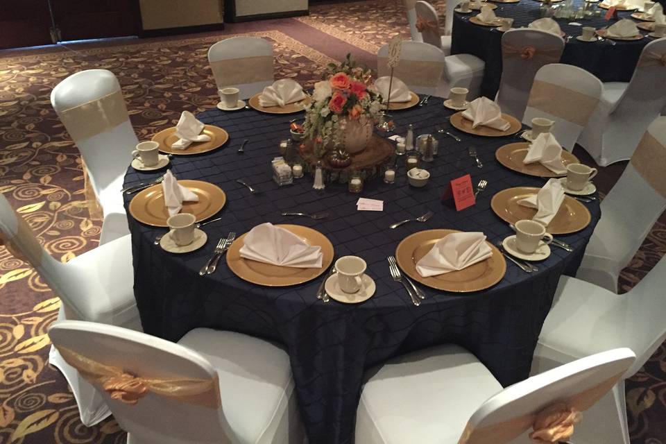 Table setup with flower centerpiece