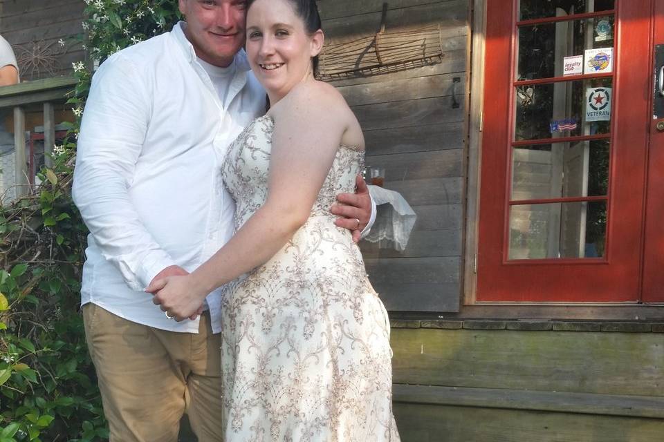 Newlyweds on the steps