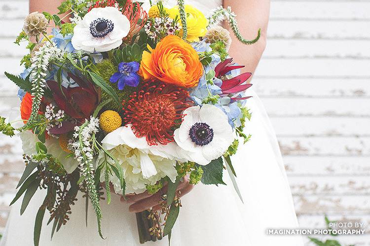 The bride holding her bouquet